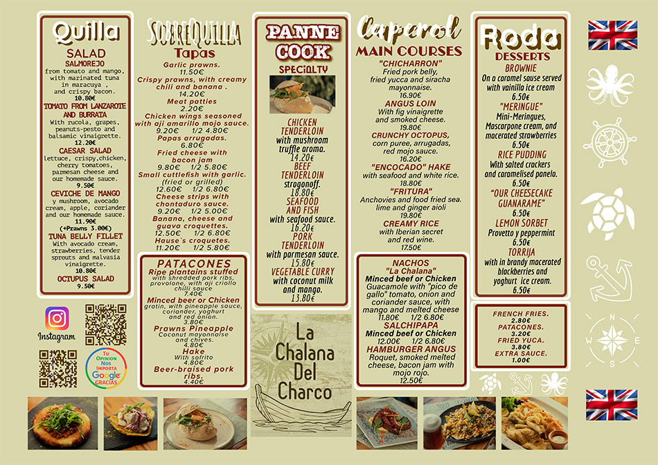 Menu la chalana del charco ingles